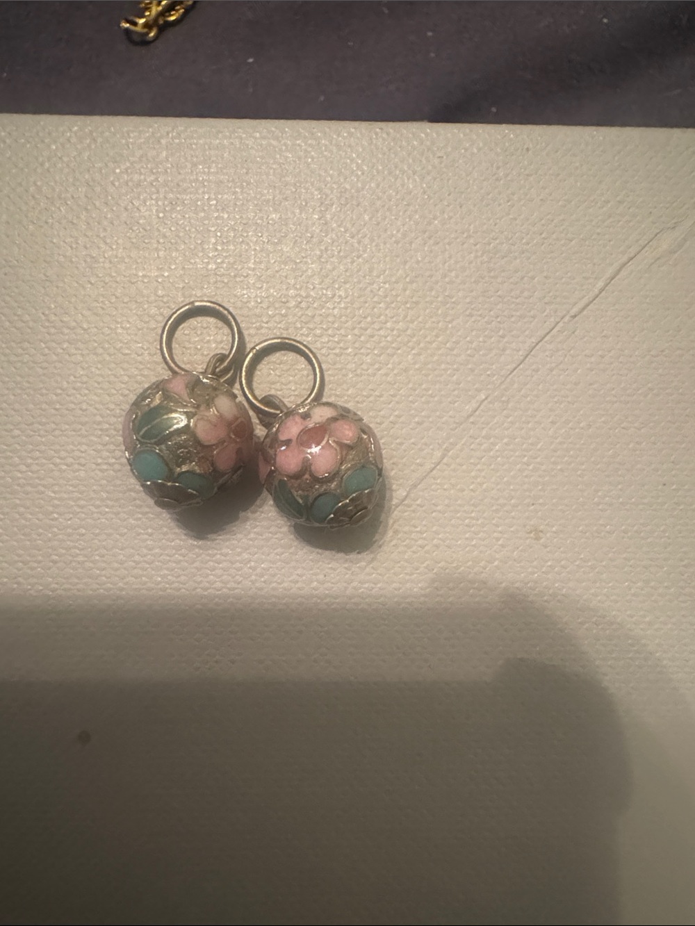 Enamel Floral Drop Charm Pair - Pink & Turquoise